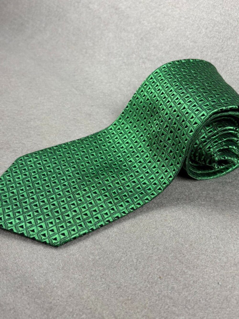 Charvet Green Black Geometric Silk Tie Made in France